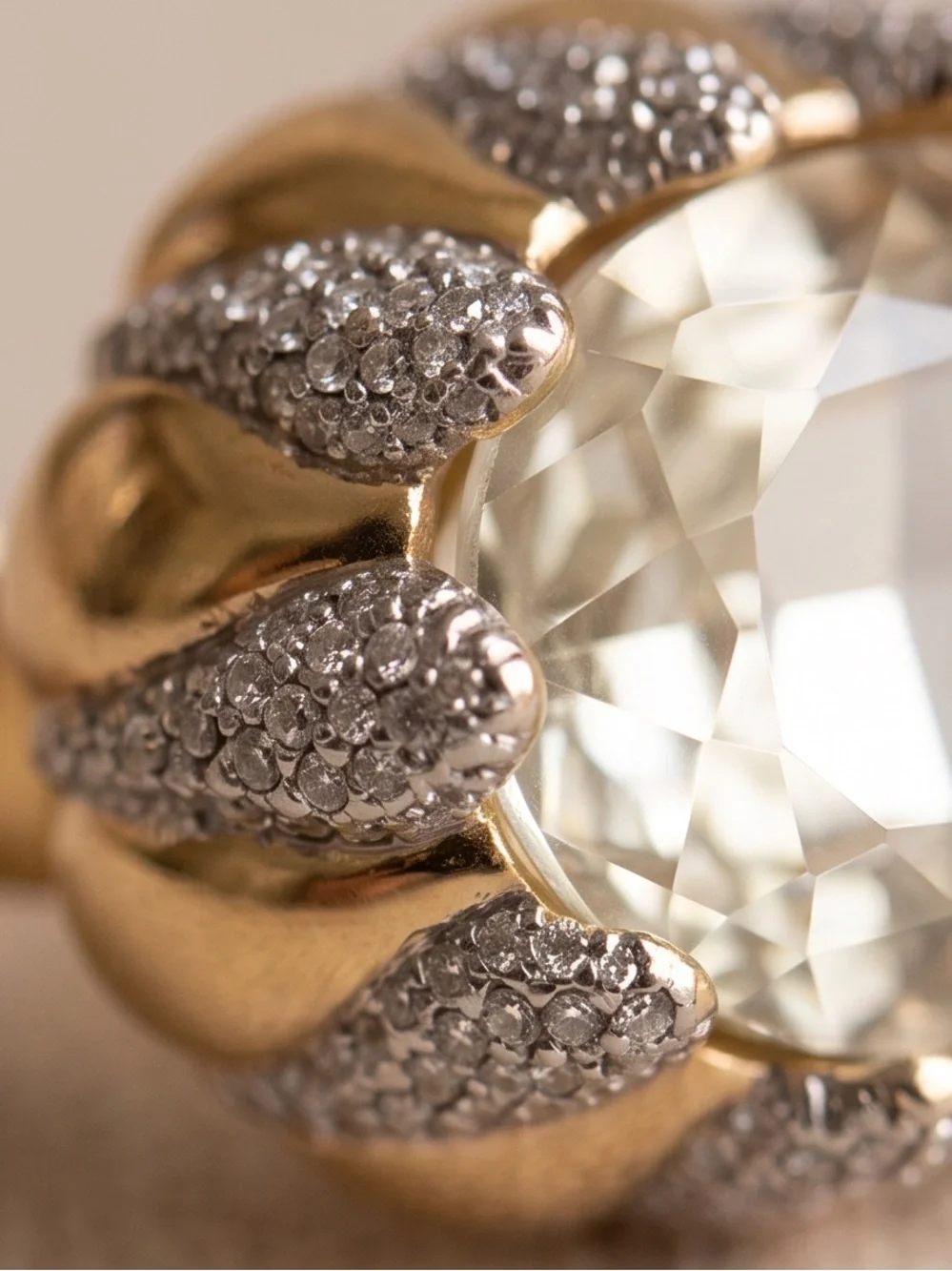 Vintage-Inspired Gold Crystal Cocktail Ring